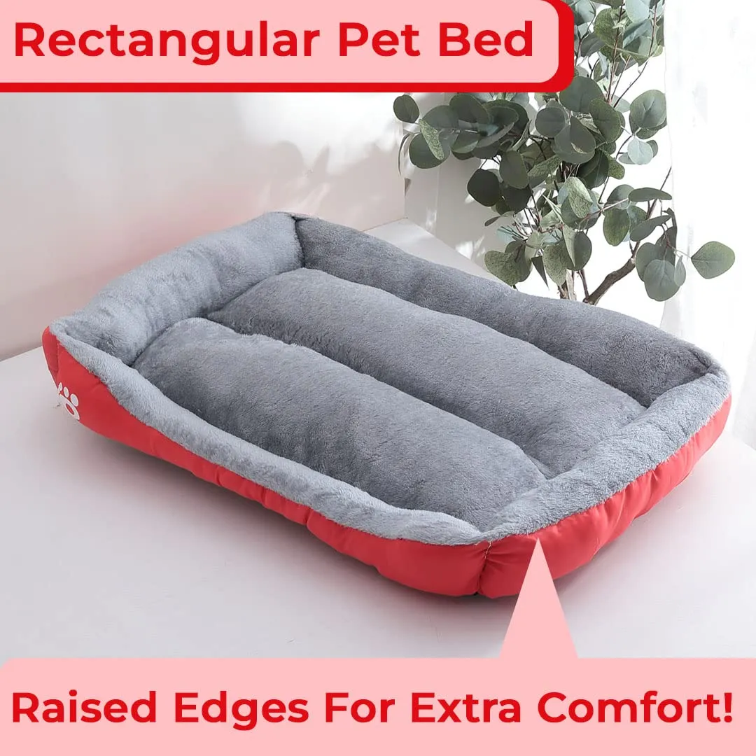 Homestic Dog & Cat Bed|Super Soft Plush Top Pet Bed|Oxford Cloth Polyester Filling|Machine Washable Dog Bed|Rectangular Cat Bed with Rise-Edge Pillow|QY036R-M|Red