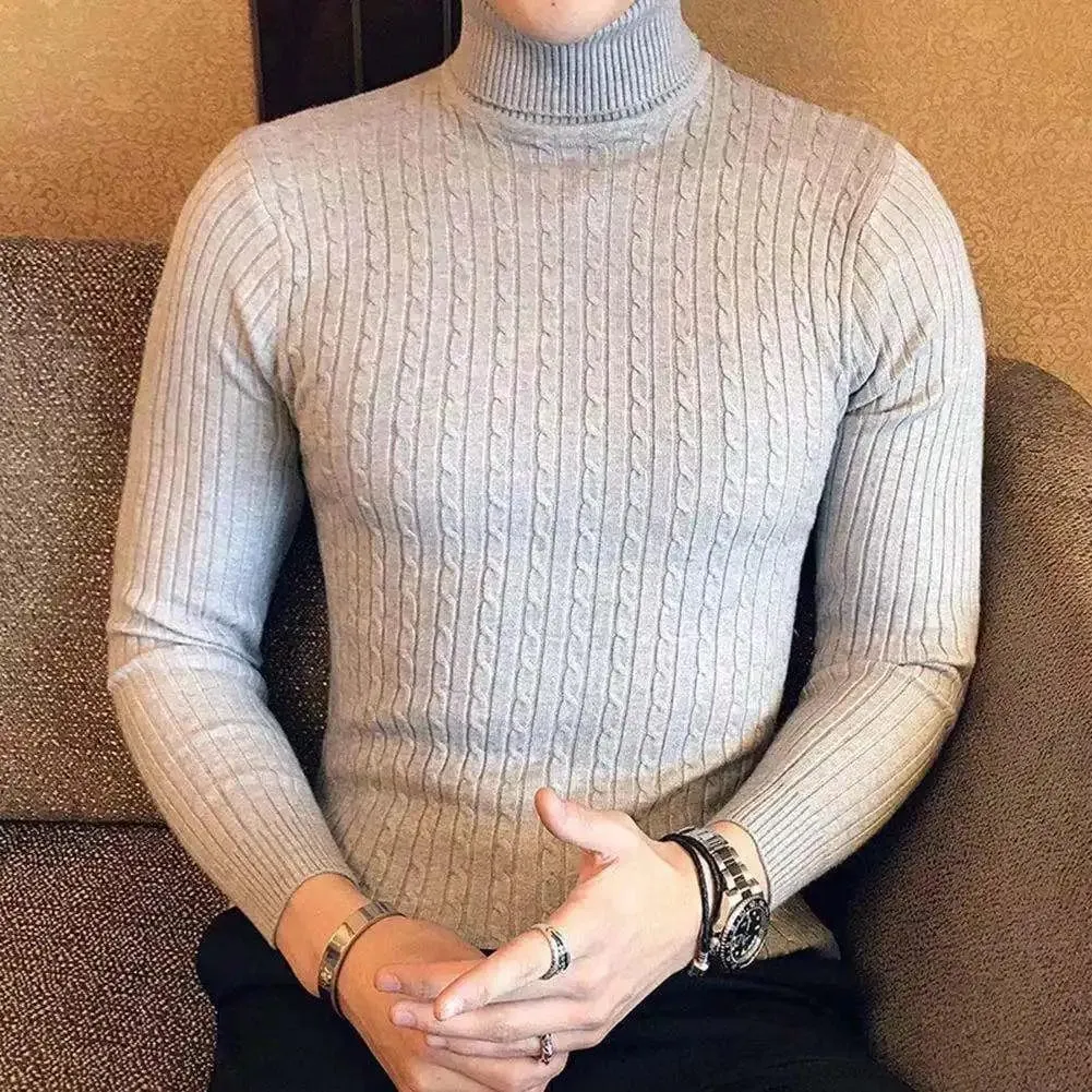 Korean Fashion Autumn Men Casual Vintage Style Sweater Wool Turtleneck