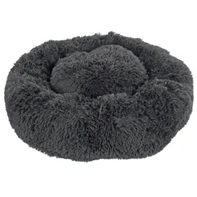 Ultra Soft Donut Pet Bed Calming Plush Dog Cat Nest Pillow Grey
